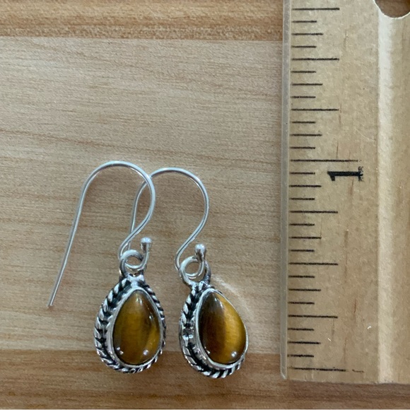 Tigers Eye Solid 925 Sterling Silver Earrings - Picture 2 of 4